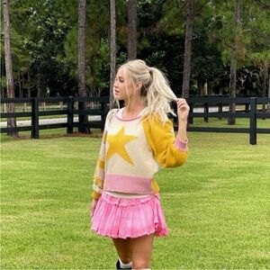Loveshackfancy Ryland Star Sweater Yellow/pink size Medium
